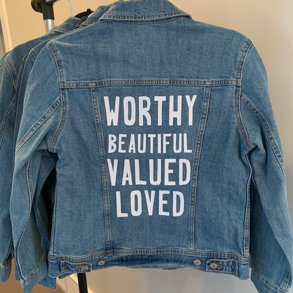 CUSTOM “wear your worth” denim jacket